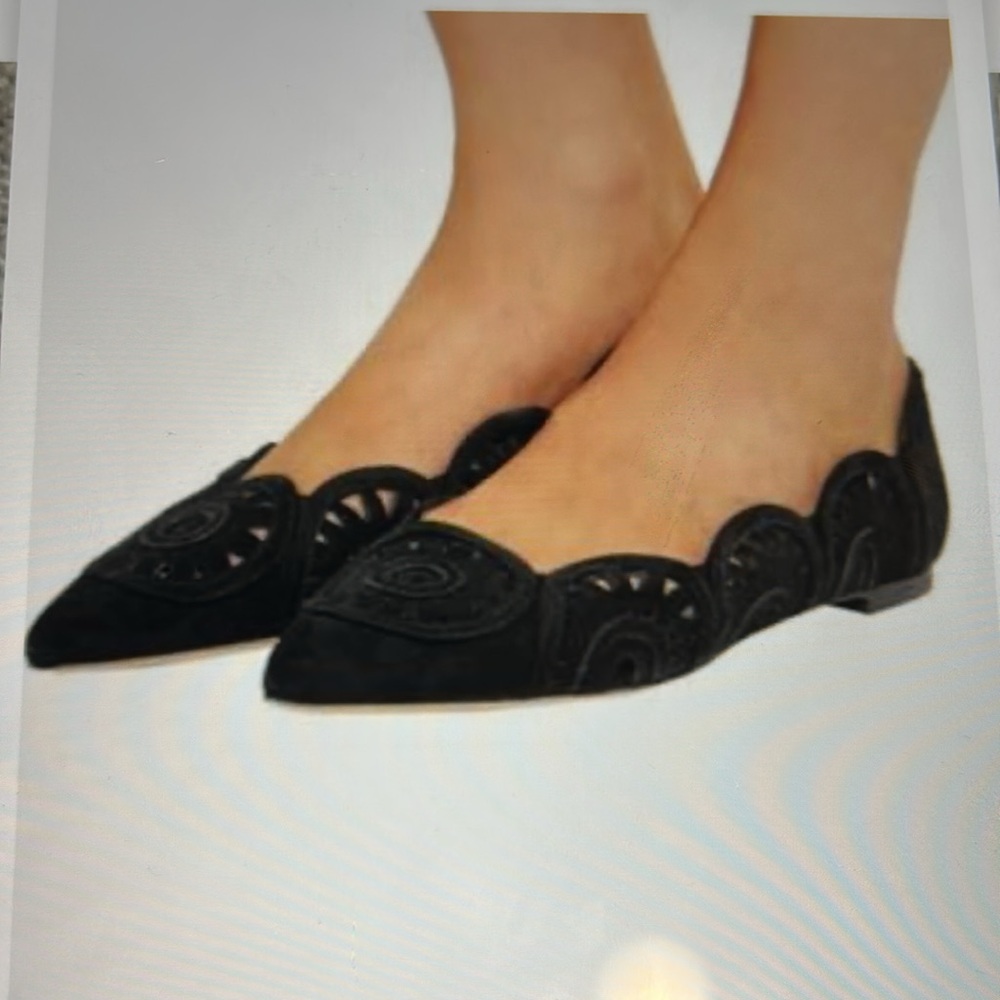 Tory Burch Leyla Black Suede Flat, 7.5